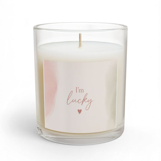 Scented Glass Candle - "I'm Lucky" Pink Watercolor Heart (11 oz)